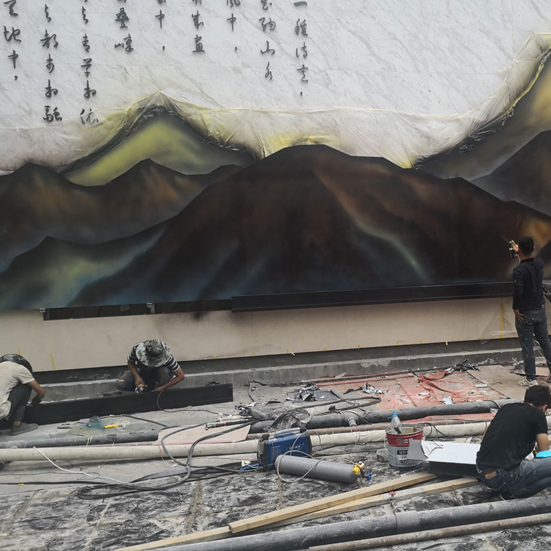 不锈钢园林景墙山水画